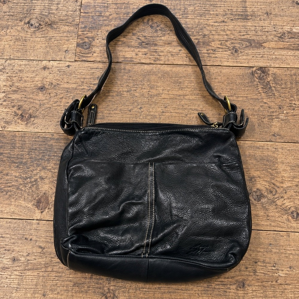 Stone Mountain Black Pebbled Leather Purse Shoulder Bag VTG Minimalist Everyday